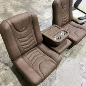 1977 Chevy C10 “Saddle & Steel” Buddy Bucket Seat Set – Distressed Brown Vinyl w/ Built-In Cup Holder